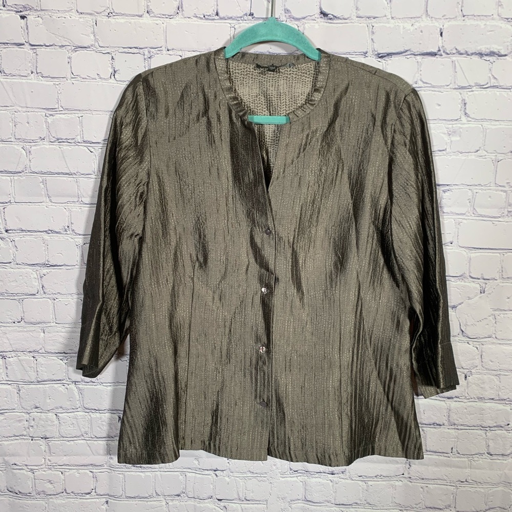 Eileen Fisher Womens Silk Blend Crinkle Jacquard Blazer Jacket Gray Size M Prep
